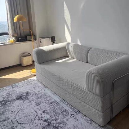 Modern Minimalist Stainless Steel Fabric Corduroy Curved Square Sofa With Backrest & Armrests For Living Room