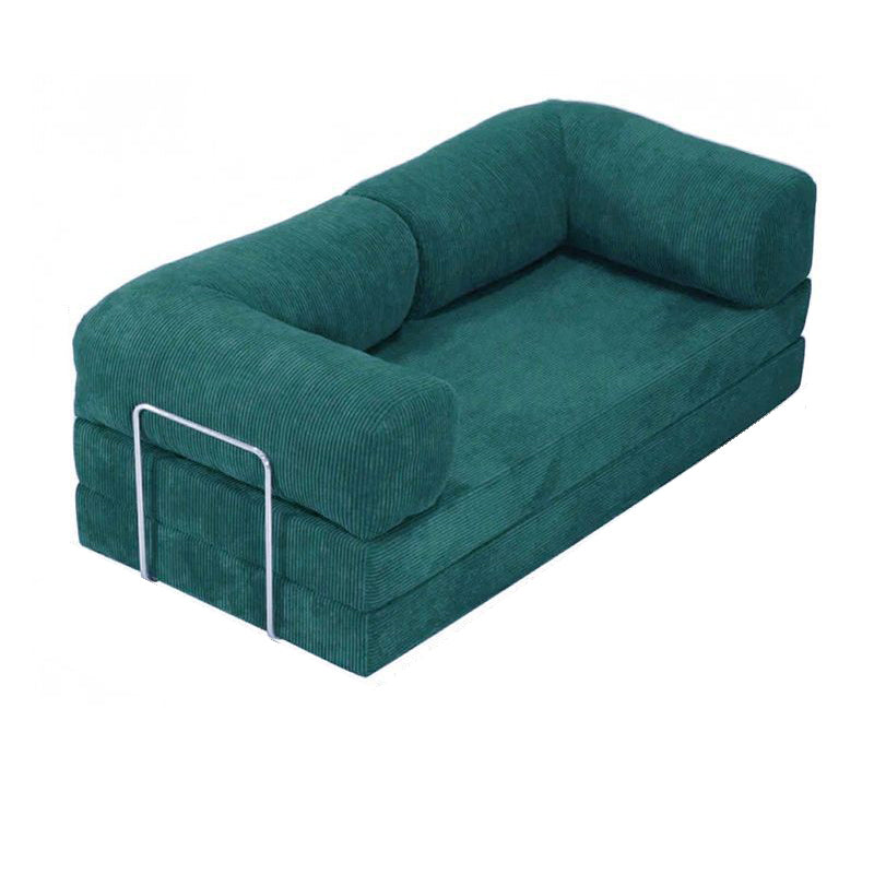 Modern Minimalist Stainless Steel Fabric Corduroy Curved Square Sofa With Backrest & Armrests For Living Room