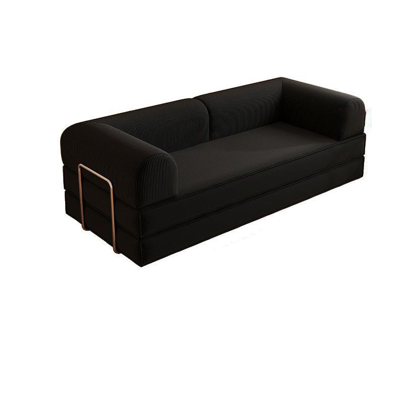 Modern Minimalist Stainless Steel Fabric Corduroy Curved Square Sofa With Backrest & Armrests For Living Room