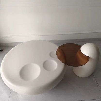 Contemporary Creative Fiberglass Glass Round Egg-Shaped Coffee Table 1-Tier For Living Room