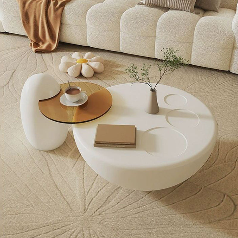 Contemporary Creative Fiberglass Glass Round Egg-Shaped Coffee Table 1-Tier For Living Room