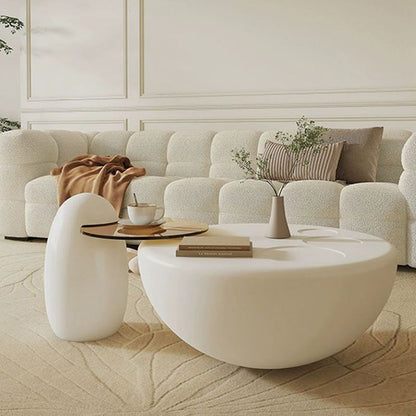 Contemporary Creative Fiberglass Glass Round Egg-Shaped Coffee Table 1-Tier For Living Room