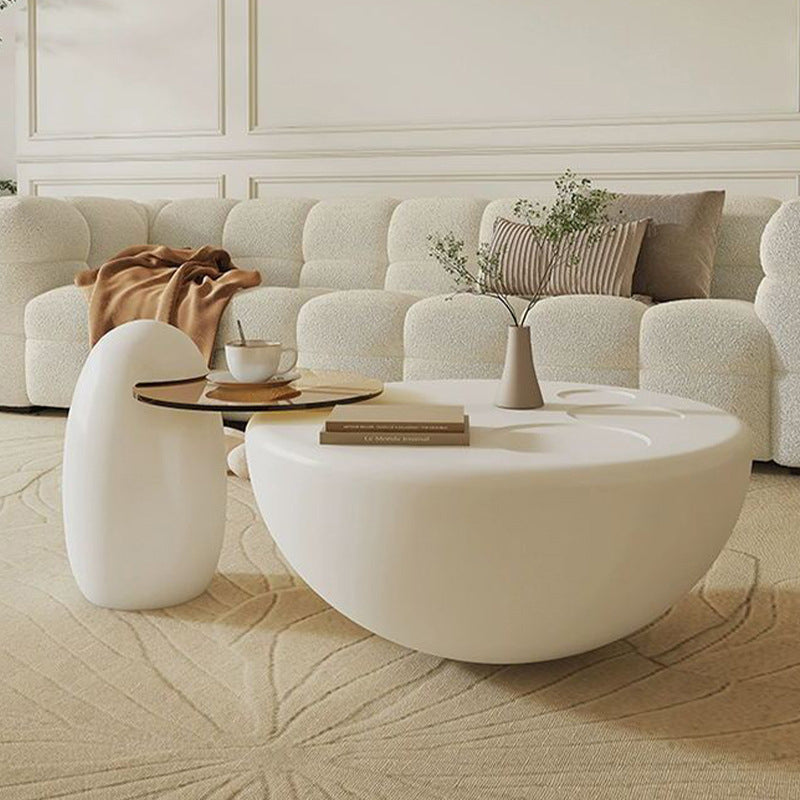 Contemporary Creative Fiberglass Glass Round Egg-Shaped Coffee Table 1-Tier For Living Room