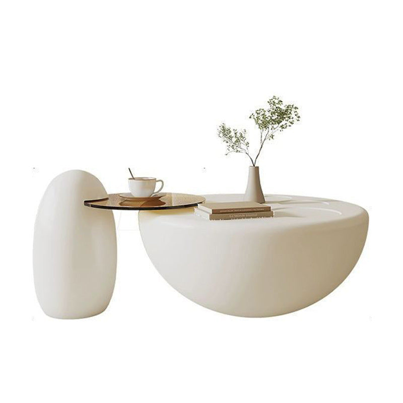 Contemporary Creative Fiberglass Glass Round Egg-Shaped Coffee Table 1-Tier For Living Room