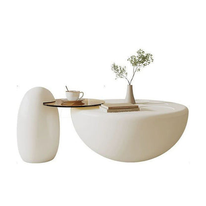 Contemporary Creative Fiberglass Glass Round Egg-Shaped Coffee Table 1-Tier For Living Room