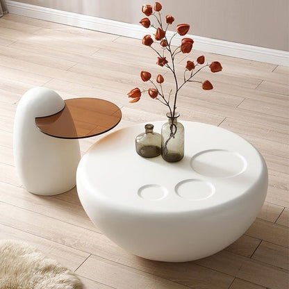 Contemporary Creative Fiberglass Glass Round Egg-Shaped Coffee Table 1-Tier For Living Room