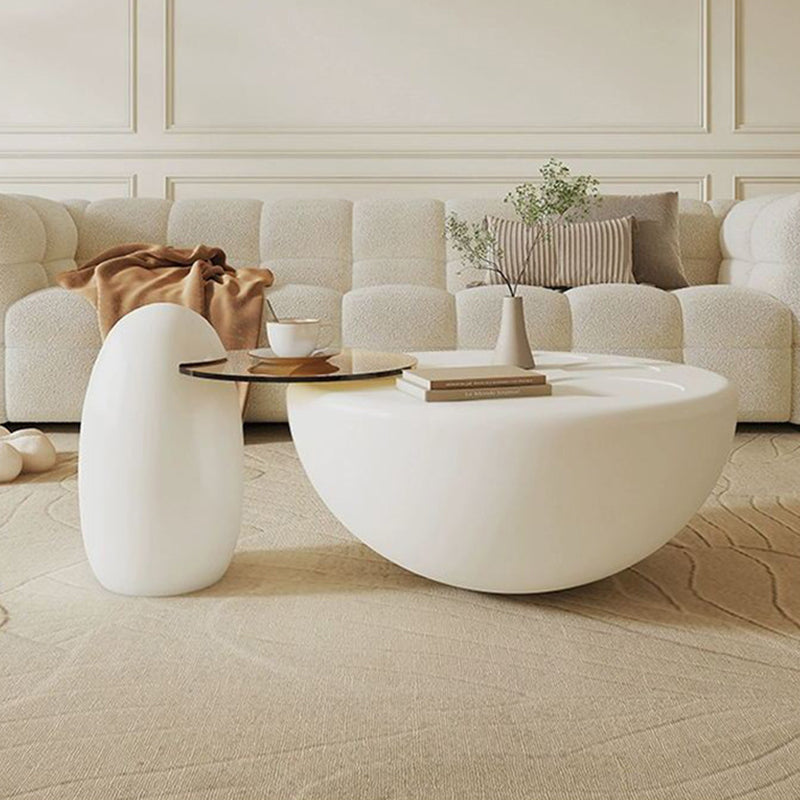 Contemporary Creative Fiberglass Glass Round Egg-Shaped Coffee Table 1-Tier For Living Room
