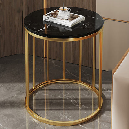 Contemporary Scandinavian MDF Carbon Steel Round Hollow Side Table 1/2 Tier For Living Room