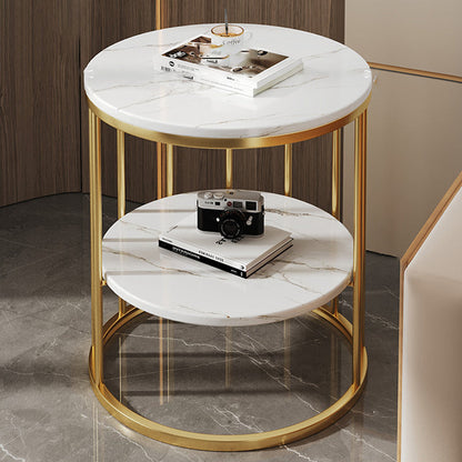 Contemporary Scandinavian MDF Carbon Steel Round Hollow Side Table 1/2 Tier For Living Room