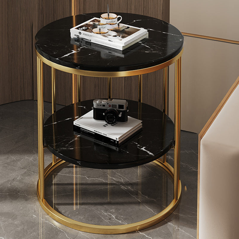 Contemporary Scandinavian MDF Carbon Steel Round Hollow Side Table 1/2 Tier For Living Room