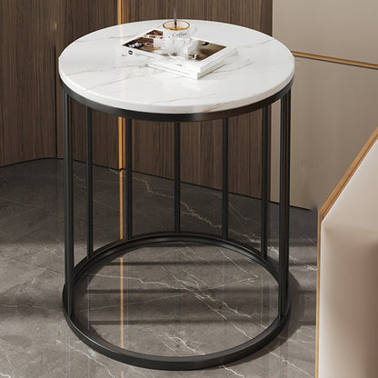 Contemporary Scandinavian MDF Carbon Steel Round Hollow Side Table 1/2 Tier For Living Room