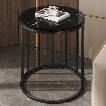 Contemporary Scandinavian MDF Carbon Steel Round Hollow Side Table 1/2 Tier For Living Room