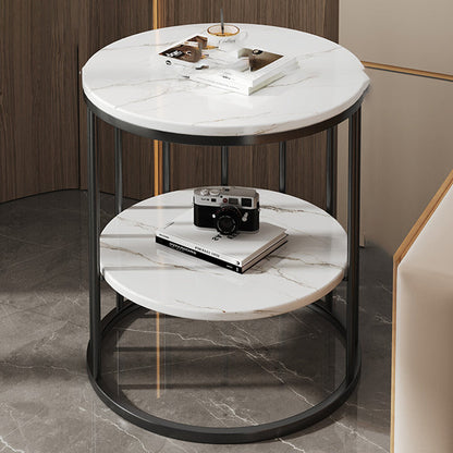 Contemporary Scandinavian MDF Carbon Steel Round Hollow Side Table 1/2 Tier For Living Room