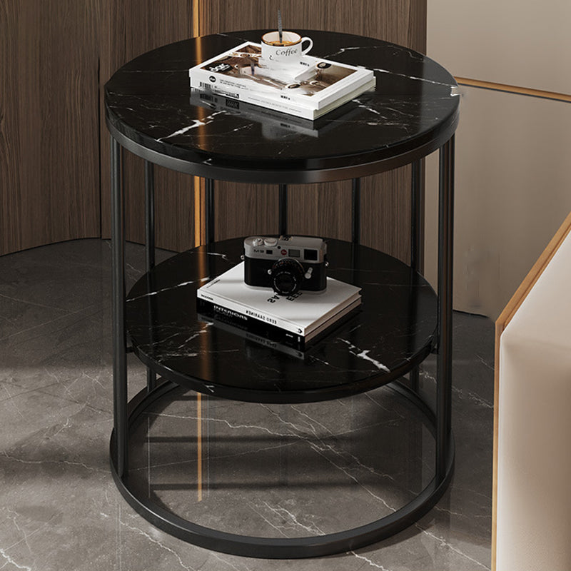 Contemporary Scandinavian MDF Carbon Steel Round Hollow Side Table 1/2 Tier For Living Room