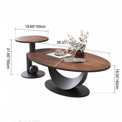 Contemporary Scandinavian Engineered Wood Iron Oval Curved Coffee Table 1-Tier For Living Room