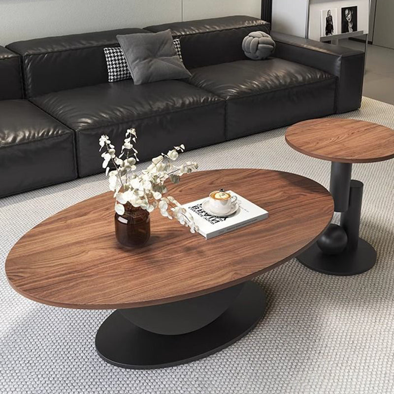 Contemporary Scandinavian Engineered Wood Iron Oval Curved Coffee Table 1-Tier For Living Room