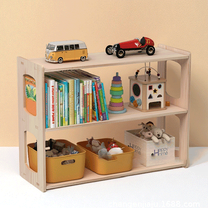 Modern Minimalist Pine Wood Rectangular Storage Shelf 3-Tier For Living Room