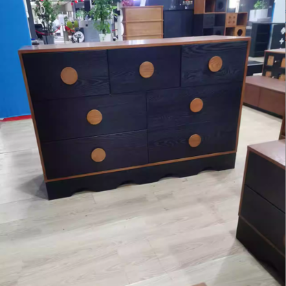 Traditional Chinese Rubberwood Solid Wood Multi-Layer Board Wave Rectangular Storage Cabinet With 2/3/4/7 Drawers For Living Room