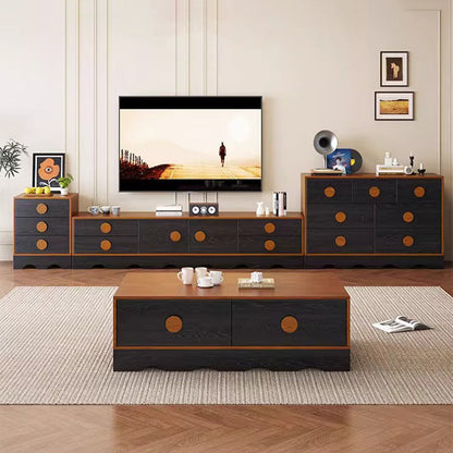 Traditional Chinese Rubberwood Solid Wood Multi-Layer Board Wave Rectangular Storage Cabinet With 2/3/4/7 Drawers For Living Room