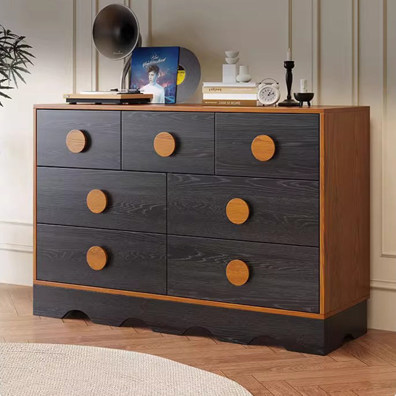 Traditional Chinese Rubberwood Solid Wood Multi-Layer Board Wave Rectangular Storage Cabinet With 2/3/4/7 Drawers For Living Room