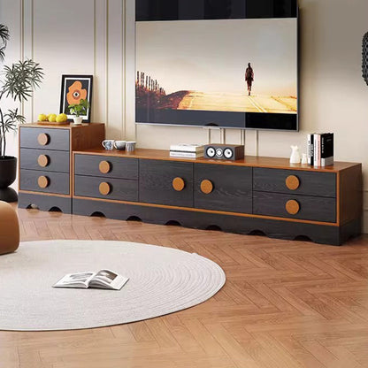 Traditional Chinese Rubberwood Solid Wood Multi-Layer Board Wave Rectangular Storage Cabinet With 2/3/4/7 Drawers For Living Room