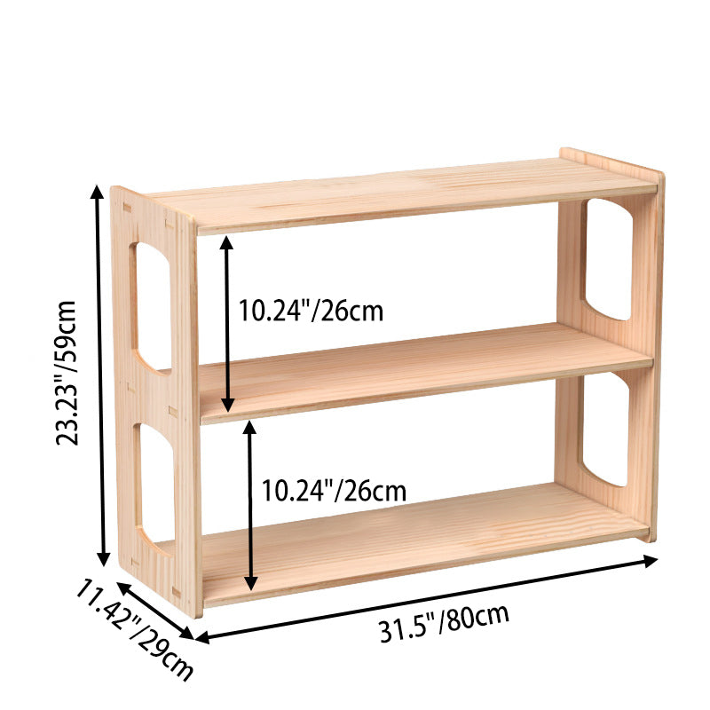 Modern Minimalist Pine Wood Rectangular Storage Shelf 3-Tier For Living Room