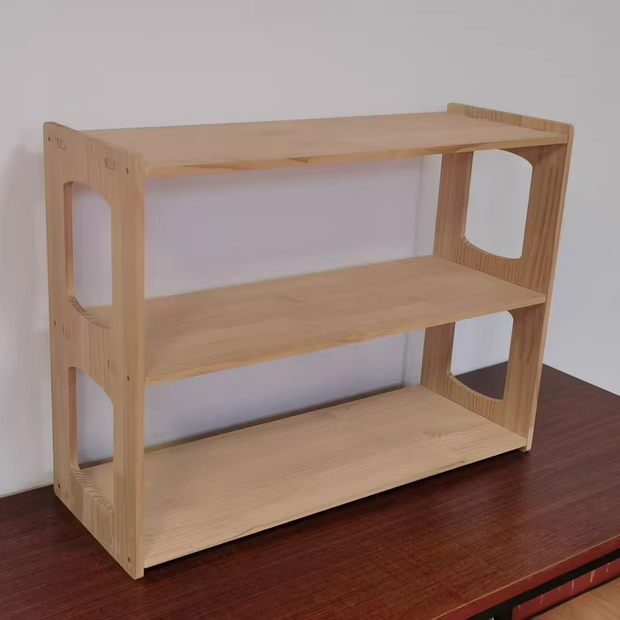 Modern Minimalist Pine Wood Rectangular Storage Shelf 3-Tier For Living Room