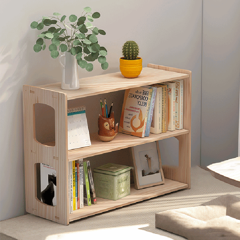 Modern Minimalist Pine Wood Rectangular Storage Shelf 3-Tier For Living Room