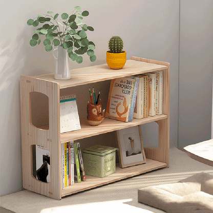 Modern Minimalist Pine Wood Rectangular Storage Shelf 3-Tier For Living Room