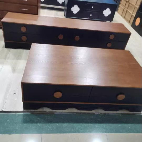 Traditional Chinese Rubberwood Solid Wood Multi-Layer Board Wave Rectangular Storage Cabinet With 2/3/4/7 Drawers For Living Room