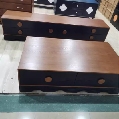 Traditional Chinese Rubberwood Solid Wood Multi-Layer Board Wave Rectangular Storage Cabinet With 2/3/4/7 Drawers For Living Room