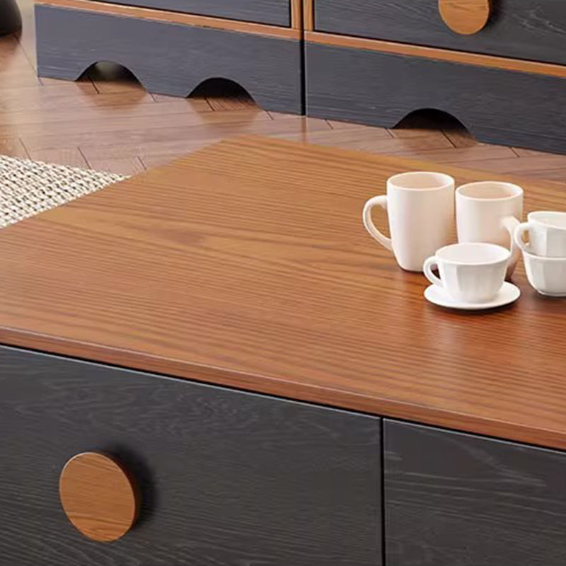 Traditional Chinese Rubberwood Solid Wood Multi-Layer Board Wave Rectangular Storage Cabinet With 2/3/4/7 Drawers For Living Room