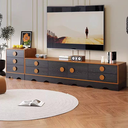 Traditional Chinese Rubberwood Solid Wood Multi-Layer Board Wave Rectangular Storage Cabinet With 2/3/4/7 Drawers For Living Room