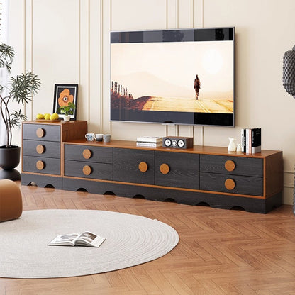 Traditional Chinese Rubberwood Solid Wood Multi-Layer Board Wave Rectangular Storage Cabinet With 2/3/4/7 Drawers For Living Room