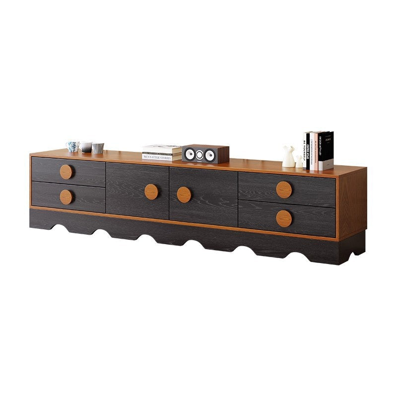 Traditional Chinese Rubberwood Solid Wood Multi-Layer Board Wave Rectangular Storage Cabinet With 2/3/4/7 Drawers For Living Room