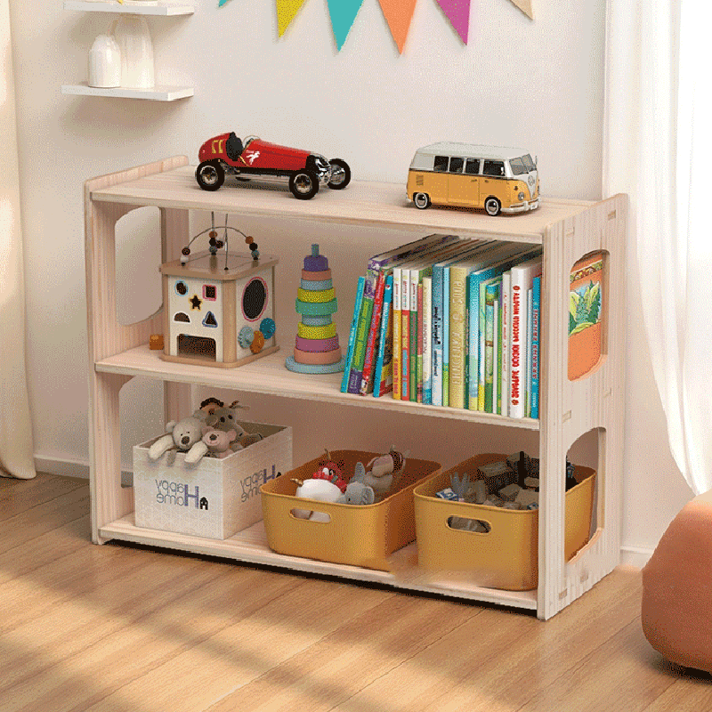 Modern Minimalist Pine Wood Rectangular Storage Shelf 3-Tier For Living Room