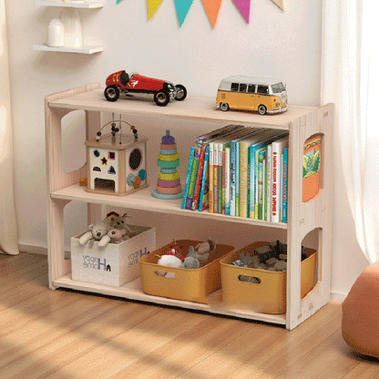 Modern Minimalist Pine Wood Rectangular Storage Shelf 3-Tier For Living Room