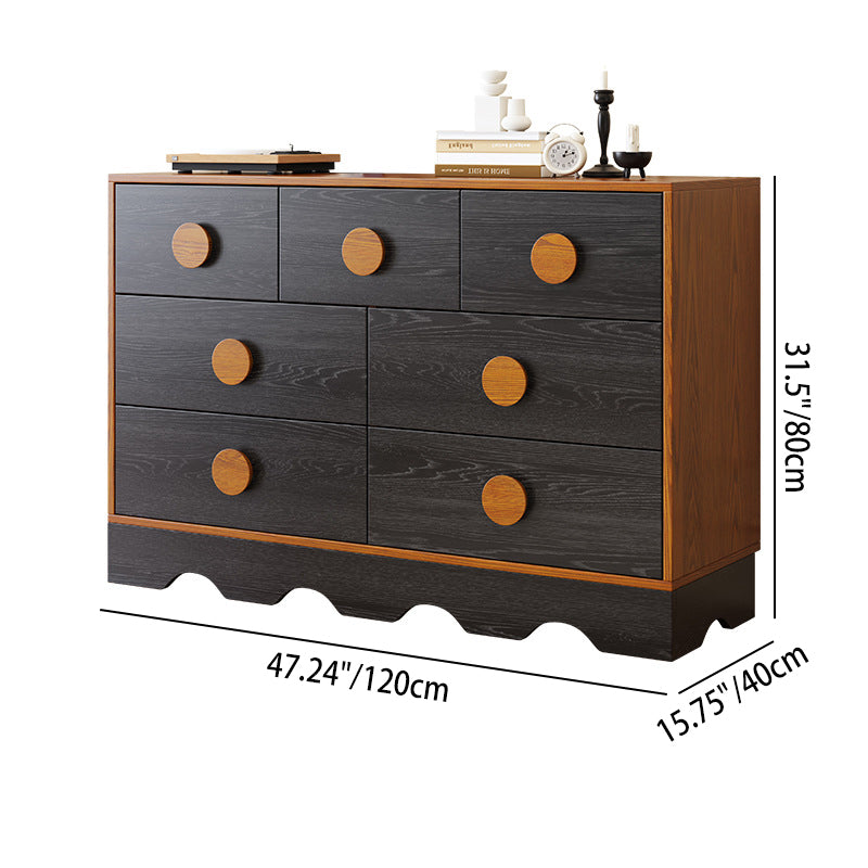 Traditional Chinese Rubberwood Solid Wood Multi-Layer Board Wave Rectangular Storage Cabinet With 2/3/4/7 Drawers For Living Room