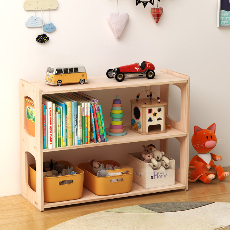 Modern Minimalist Pine Wood Rectangular Storage Shelf 3-Tier For Living Room