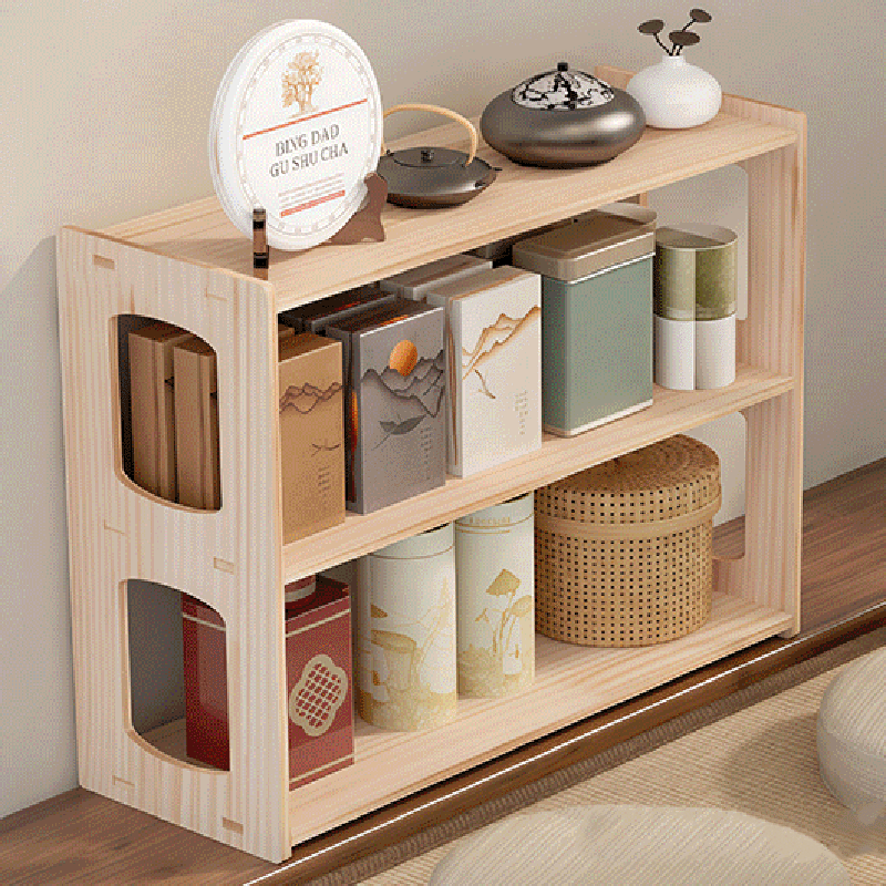 Modern Minimalist Pine Wood Rectangular Storage Shelf 3-Tier For Living Room