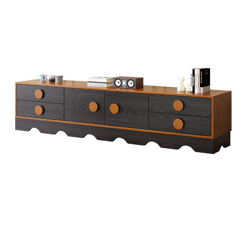 Traditional Chinese Rubberwood Solid Wood Multi-Layer Board Wave Rectangular Storage Cabinet With 2/3/4/7 Drawers For Living Room