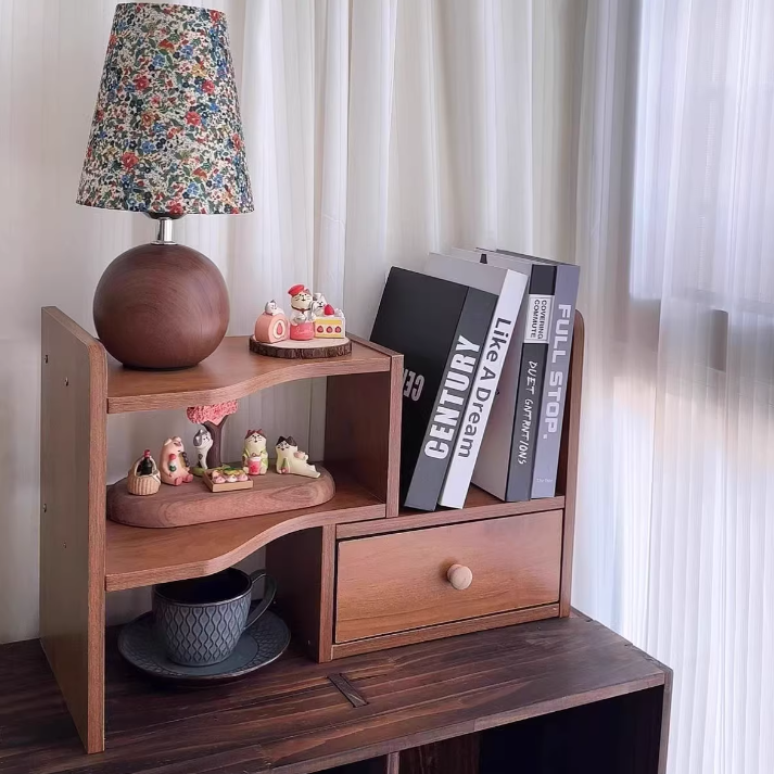Traditional Chinese Engineered Wood Rectangular Bookshelf 2-Tier For Living Room