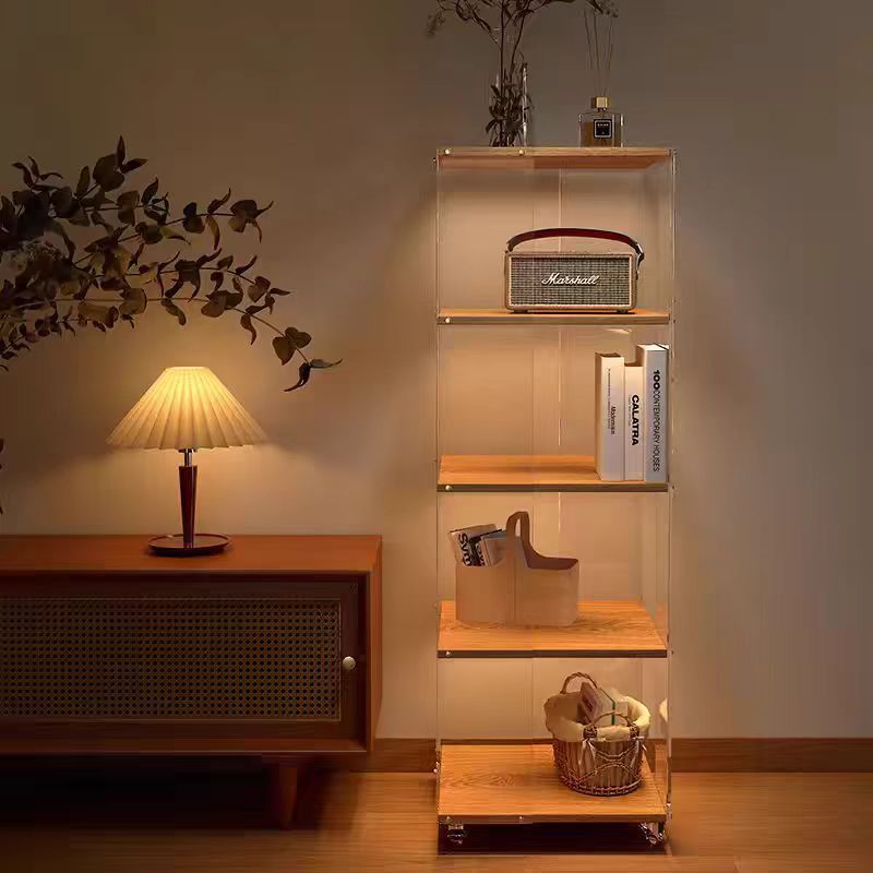 Modern Minimalist Acrylic Solid Wood Square Bookshelf 3/4/5/6-Tier For Living Room