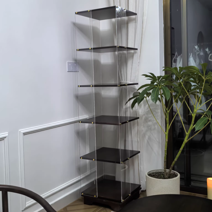 Modern Minimalist Acrylic Solid Wood Square Bookshelf 3/4/5/6-Tier For Living Room