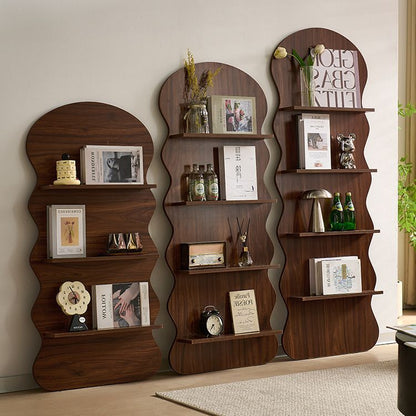 Contemporary Creative Engineered Wood Wavy Curved Display Shelf 2/3/4-Tier For Living Room