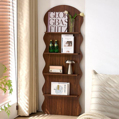 Contemporary Creative Engineered Wood Wavy Curved Display Shelf 2/3/4-Tier For Living Room