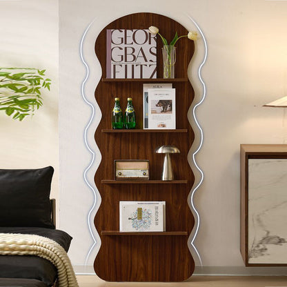 Contemporary Creative Engineered Wood Wavy Curved Display Shelf 2/3/4-Tier For Living Room