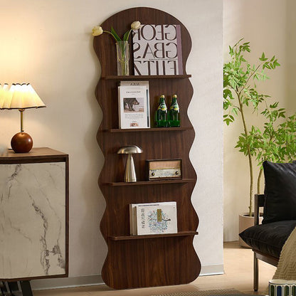 Contemporary Creative Engineered Wood Wavy Curved Display Shelf 2/3/4-Tier For Living Room