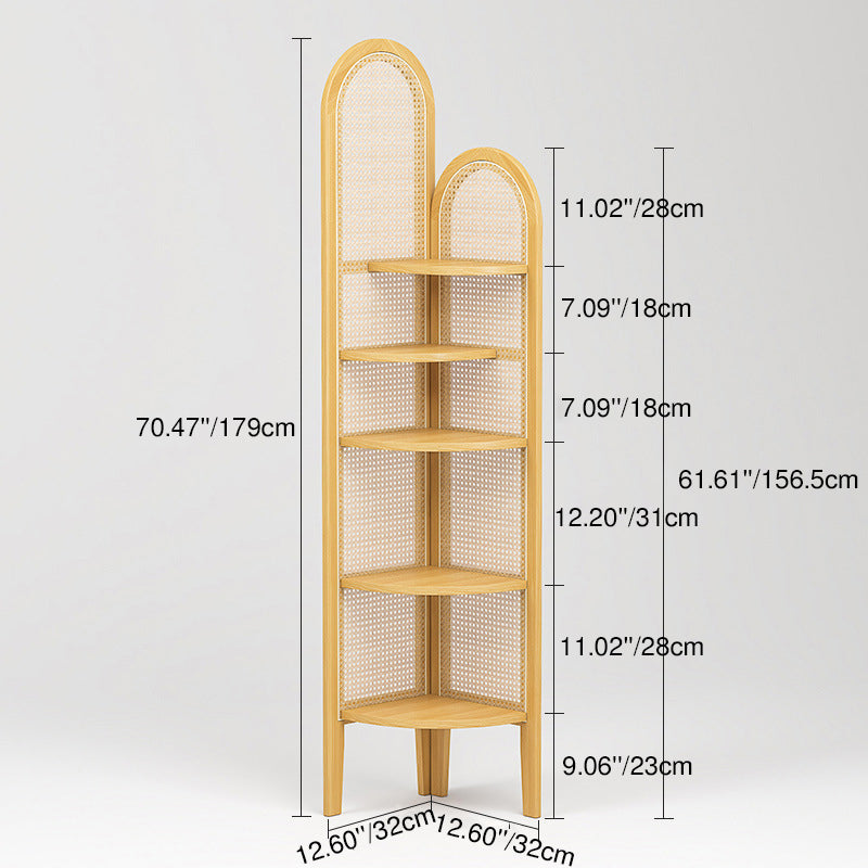 Traditional Chinese Pine Wood PE Arched Corner Shelf Unit 5-Tier For Living Room