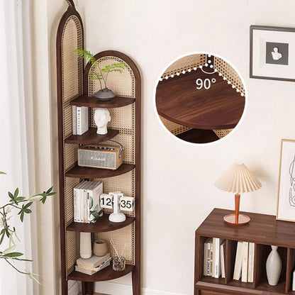 Traditional Chinese Pine Wood PE Arched Corner Shelf Unit 5-Tier For Living Room